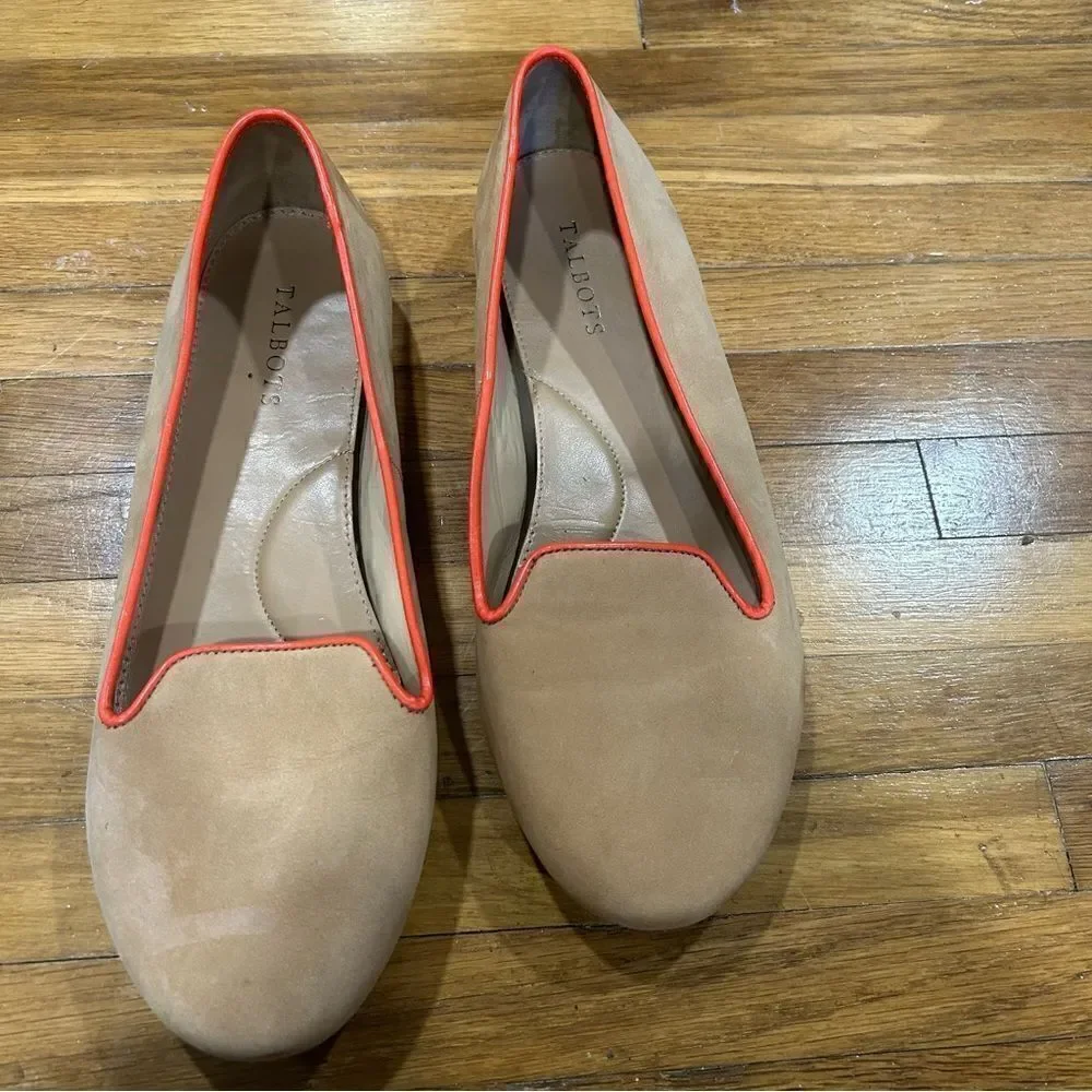 Talbots Zelda Nude and Orange Piping Suede Leather Smoking Loafer flats